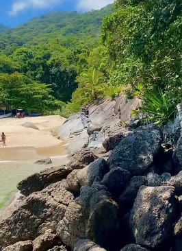 Praia com pedras e mata